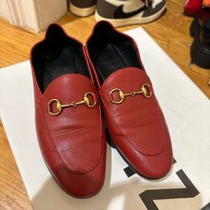 Gucci Red Leather Loafers with Gold Hardware